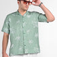Box-Fit Floral Bloom Linen Shirt in Lust Sage