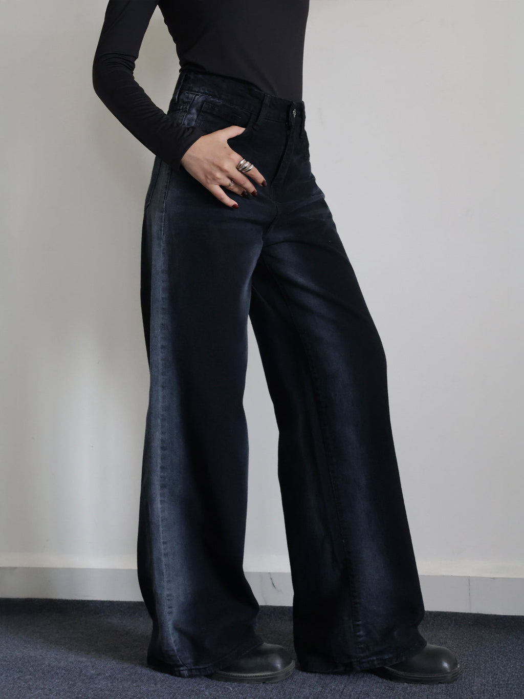 Dawn Black Ombre Washed Wide Leg Jeans Stylish Wodrobe