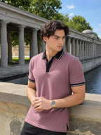 Mauve Terry Contrast Collar Regular Fit Polo T-Shirt