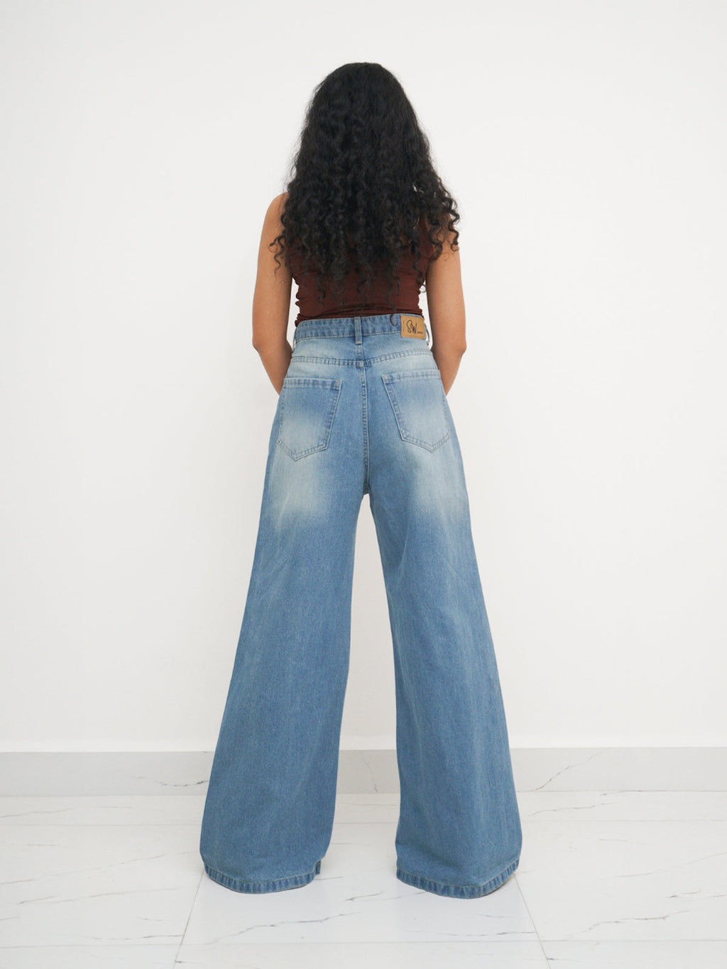 Faded Blue Washed Ultra Wide Leg Jeans Stylish Wodrobe