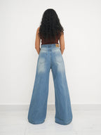 Faded Blue Washed Ultra Wide Leg Jeans Stylish Wodrobe