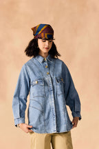 Oversized Stone Washed Denim Button-up Shirt