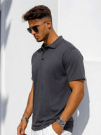 Charcoal Solid Terry Cut Away Collar Regular Fit Polo T-Shirt