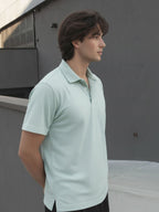 Jade Green Solid Terry Cut Away Collar Regular Fit Polo T-Shirt