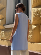 Light Blue Self Textured Drop Needle Sleeveless Shrug