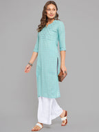 Women Sea Green Kurta With Embroidered Yoke Krya