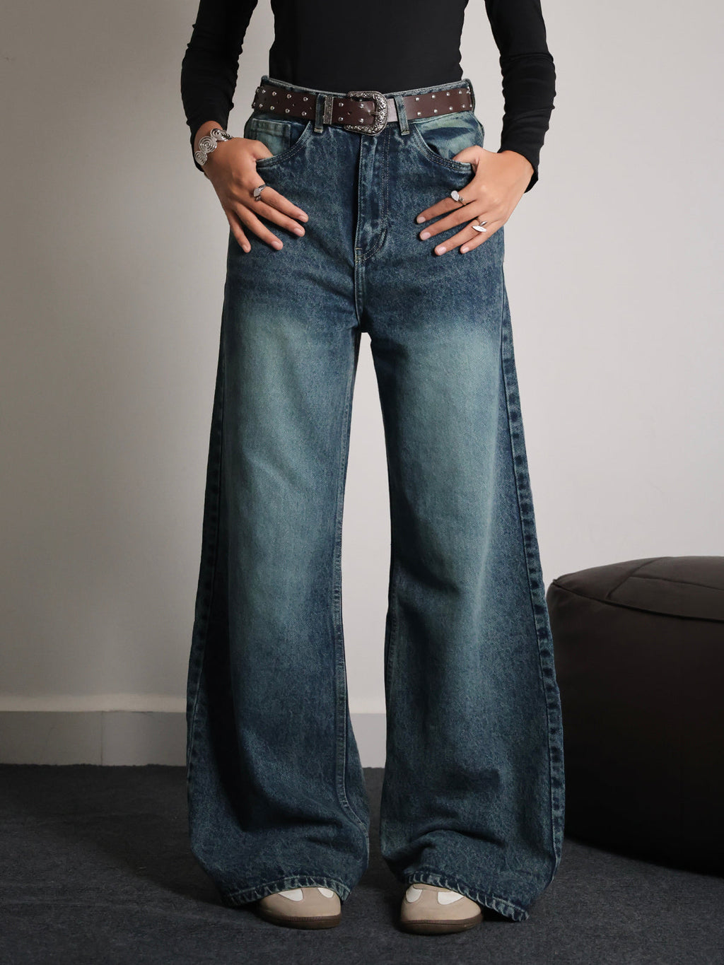 Galaxy Blue Washed Super Wide Leg Jeans