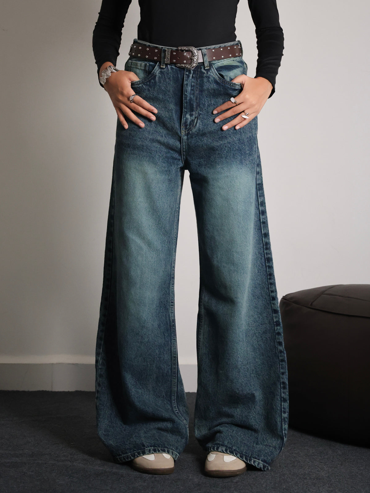 Galaxy Blue Washed Super Wide Leg Jeans