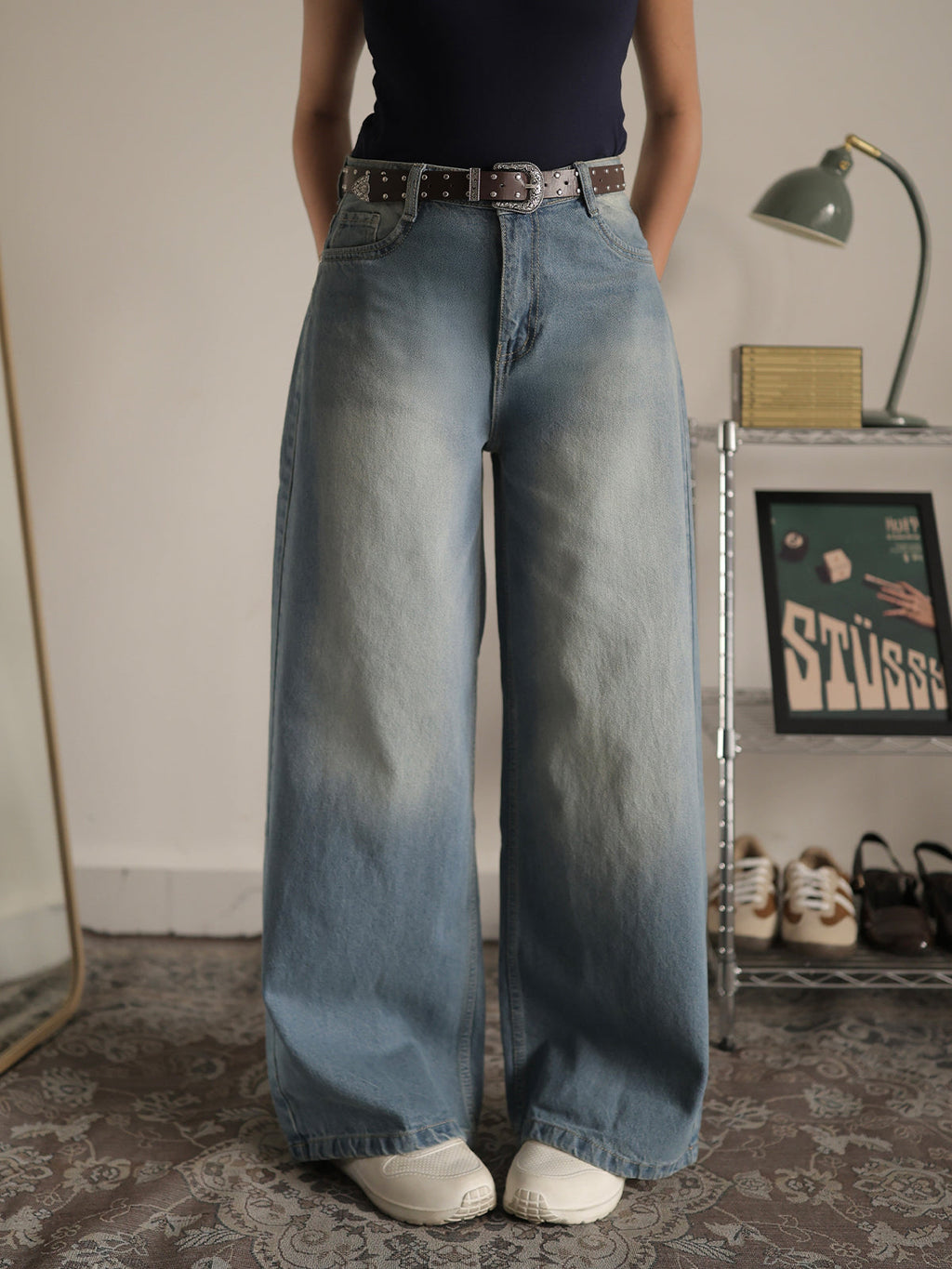 Soft Blue Washed Wide Leg Jeans Stylish Wodrobe
