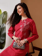 Barara Women’s Peach Embroidered Kurta