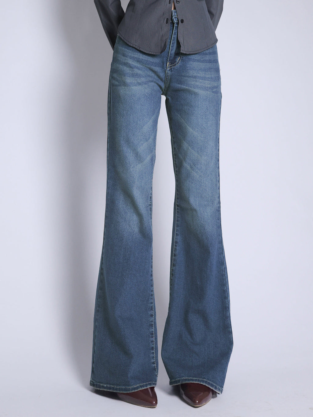 Galactic Blue Tinted Y2K Bootcut Jeans Stylish Wodrobe