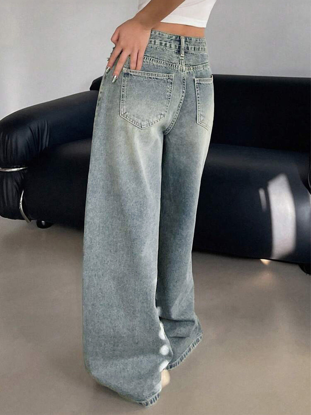 Smoke Blue Washed Wide Leg Jeans Stylish Wodrobe