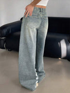 Smoke Blue Washed Wide Leg Jeans Stylish Wodrobe