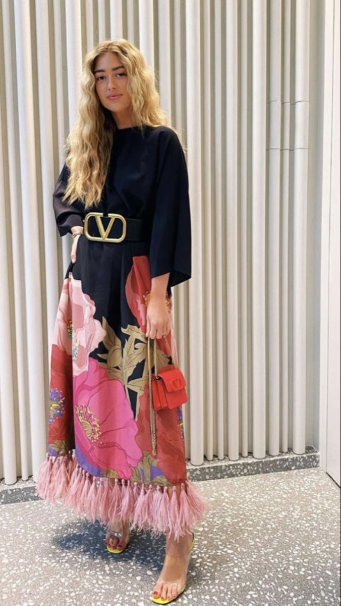 Floral Print Fringe Details Dress