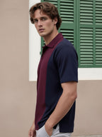 Wine Colorblock Terry Cut Away Collar Polo T-Shirt