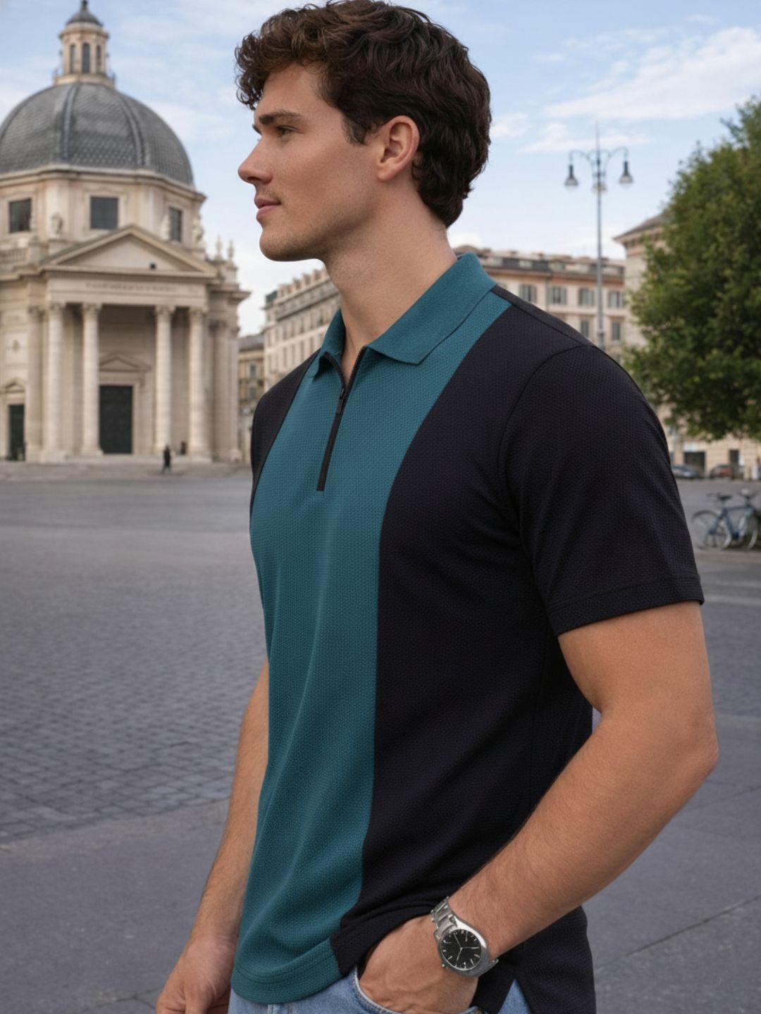 Teal Pique Cut Away Collar Regular Fit Polo T-Shirt