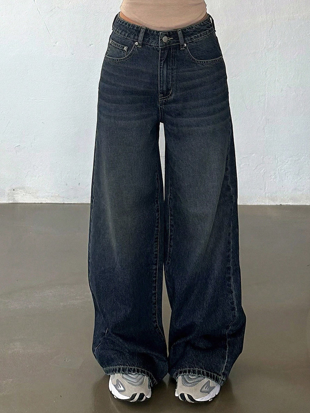 Retro Slate Blue Washed Super Wide Leg Jeans Stylish Wodrobe