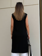 Black Self Textured Drop Needle Sleeveless Shrug
