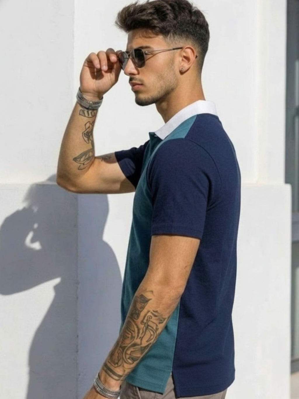 Teal Blue Contrast Half Sleeve Polo T-Shirt