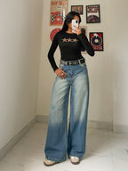 Airy Blue Washed Wide Leg Jeans Stylish Wodrobe