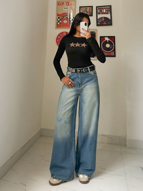 Airy Blue Washed Wide Leg Jeans Stylish Wodrobe