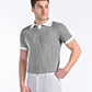 Jacquard Johnny-Collar Knit Polo in Onyx Grey X White
