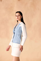 Panelled Denim & Twill Structured Jacket