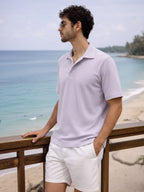 Light Purple Solid Terry Cut Away Collar Regular Fit Polo T-Shirt