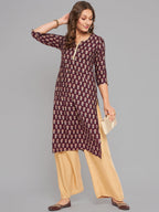 Women Purple Printed Kurta With Lace Krya