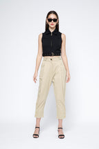 Gold Metal Zip Belted Crop Top -Black Beauty