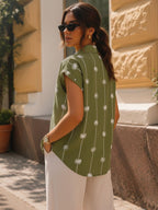 Army Green Tropical Print Cut Away Collar Regular Fit Rayon Shirt