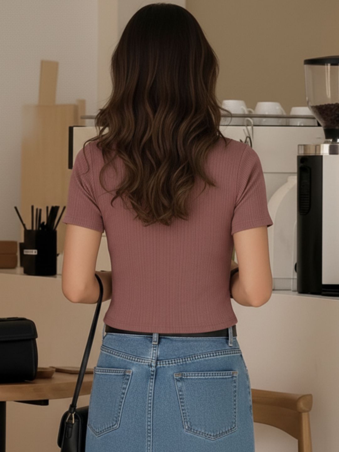 Mauve Drop Needle Self Textured Half Sleeves Top