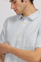 Uri Half Sleeve Linen Striped Shirt Uri
