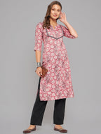 Women Pink Printed Straight Kurta Krya