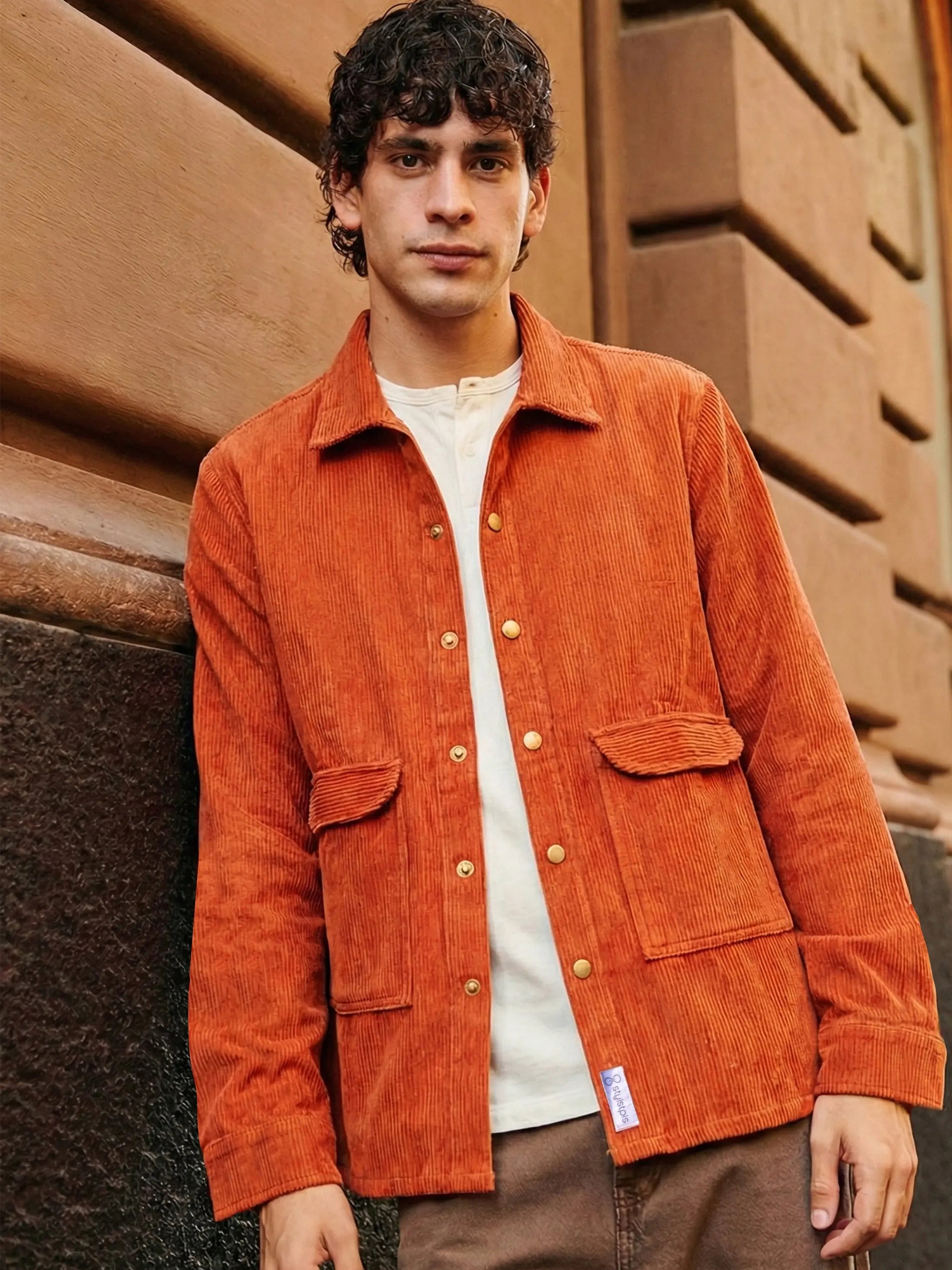 Men's Corduroy Oversized Rust Orange Shacket Stylstpls