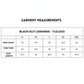 Black Slit Leggings garment measurements chart includes waist, hips, and length for sizes S to XXL, ensuring the perfect fit.