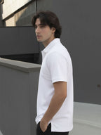 Solid White Terry Cut Away Collar Regular Fit Polo T-Shirt