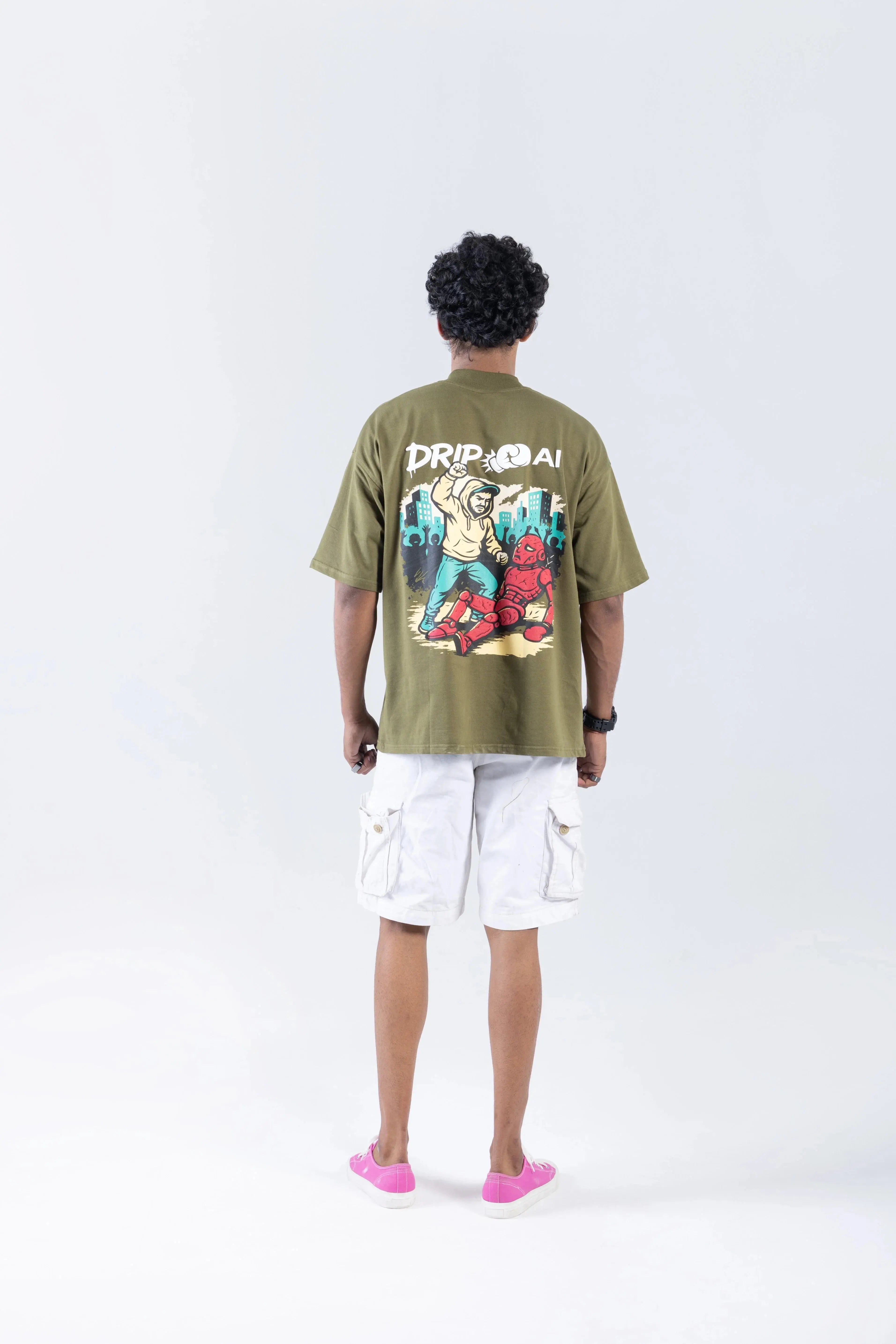 “Drip > AI” Round Neck Green T-shirt Off Sinners