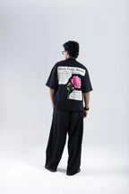 "Move Over Roses" Round Neck Printed Black T-Shirt Off Sinners