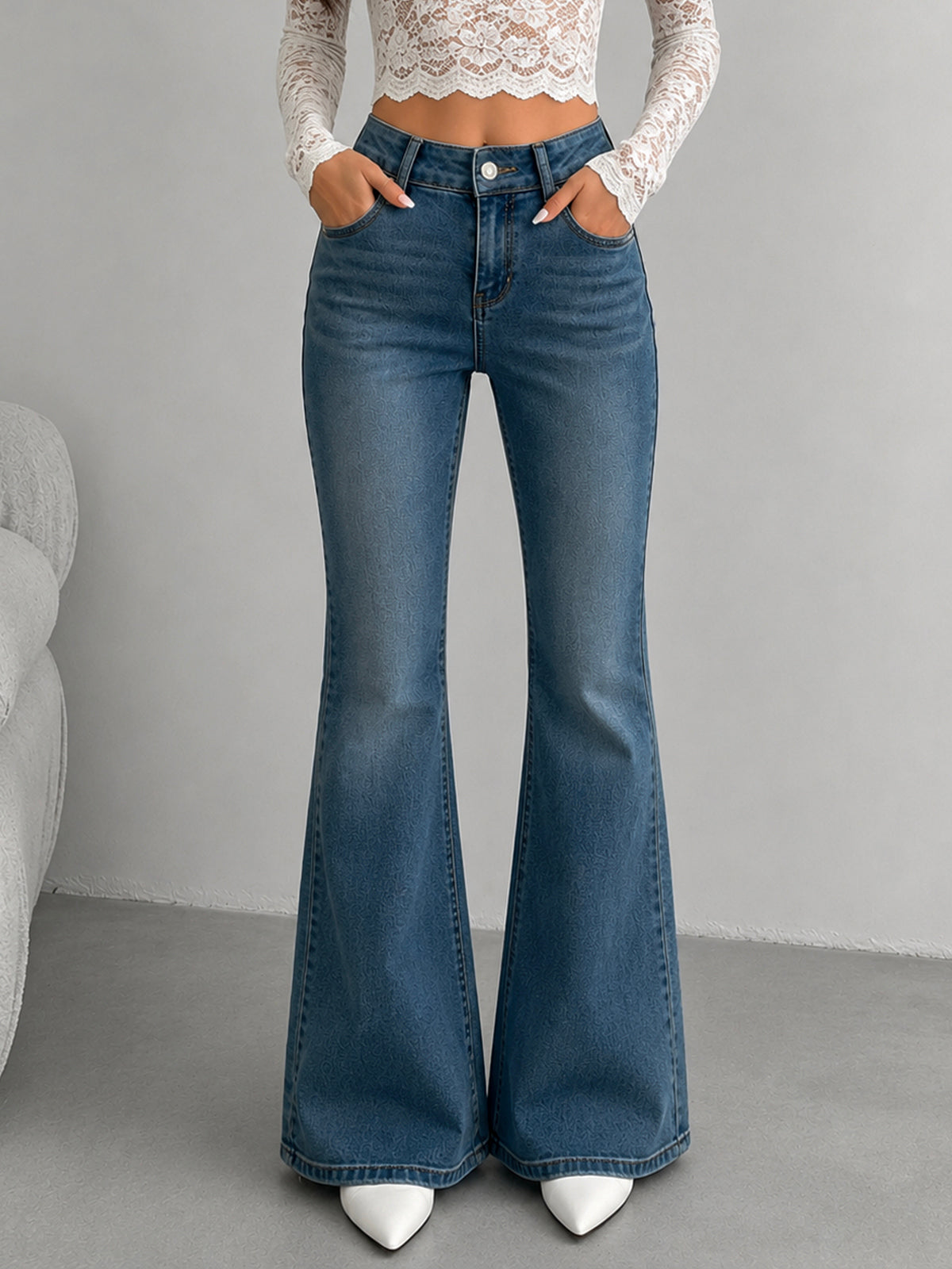Premium Vintage Aqua Blue Washed Bootcut Jeans