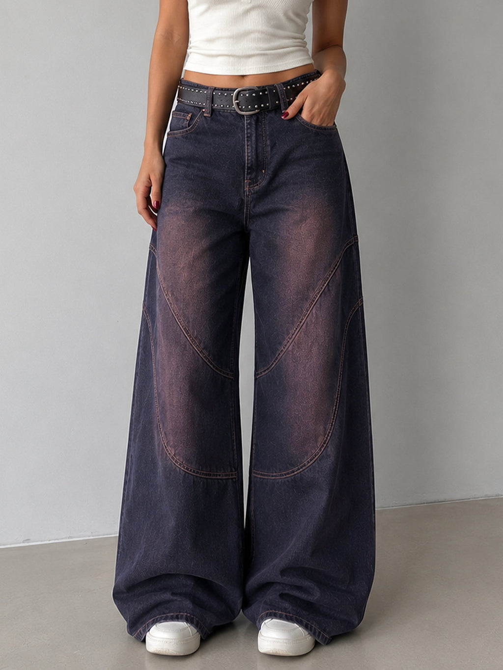Graphite Blue Tinted Panelled Wide Leg Jeans