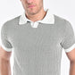 Jacquard Johnny-Collar Knit Polo in Forest Green X White