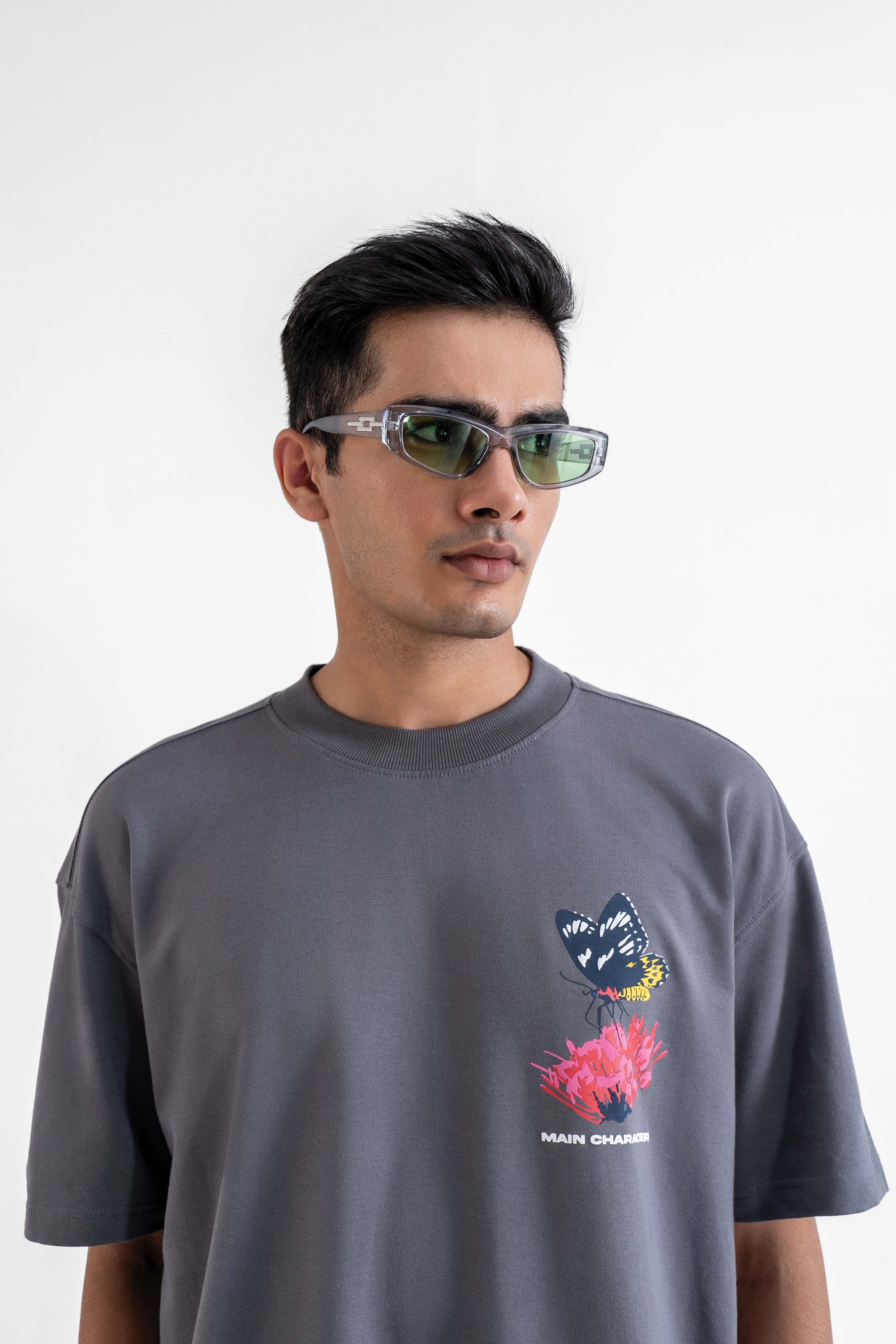 Cruel Grey Oversized Printed T-Shirt Main Character