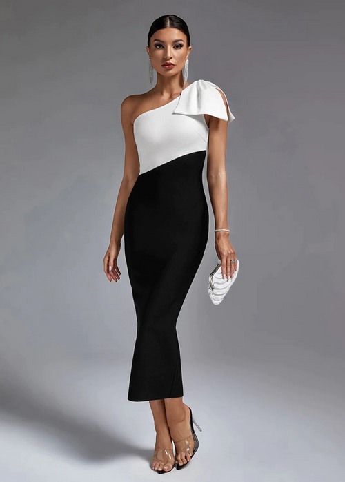 Black & White One Shoulder  Dress De Novoo