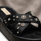 The Giana Black Luxury Cross Over Embellished Slides Rettrose