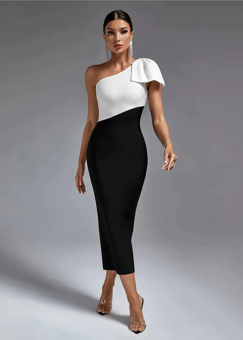 Black & White One Shoulder  Dress De Novoo