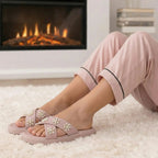 The Safira Pink Luxury Cross Over Embellished Slides Rettrose