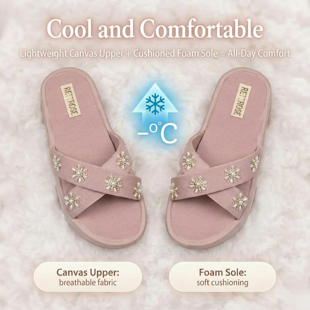 The Safira Pink Luxury Cross Over Embellished Slides Rettrose