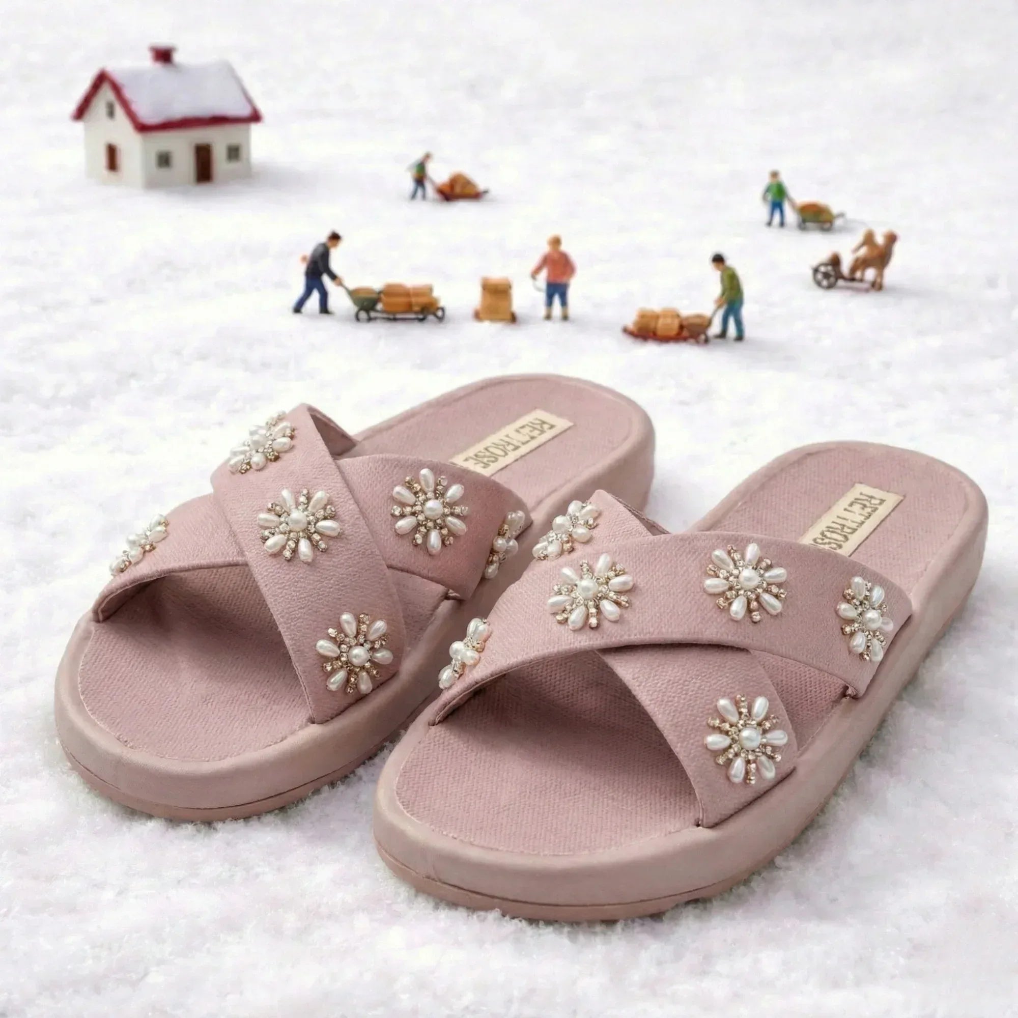 The Safira Pink Luxury Cross Over Embellished Slides Rettrose
