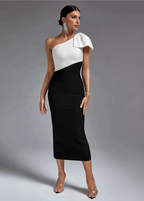 Black & White One Shoulder  Dress De Novoo